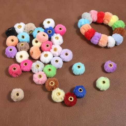 SULIKJHUI 70 Pcs Fuzzy Beads, 0.9 Inch Fluffy Focal Beads for Keychain Making, Soft Faux Fur Pom Poms for DIY Pens, Bracelets & Jewelry, Multicolor (23mm Diameter) in Kuwait