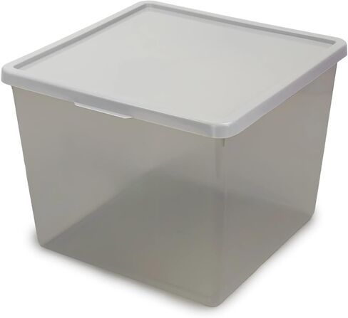 Large Tinted Clear Plastic Stacking Storage Bin with Lid, Grey, 12 in x 12.4 in x 9.4 in in Saudi Arabia