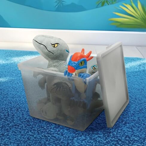 Large Tinted Clear Plastic Stacking Storage Bin with Lid, Grey, 12 in x 12.4 in x 9.4 in in Saudi Arabia
