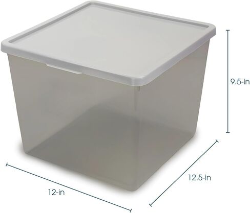 Large Tinted Clear Plastic Stacking Storage Bin with Lid, Grey, 12 in x 12.4 in x 9.4 in in Saudi Arabia
