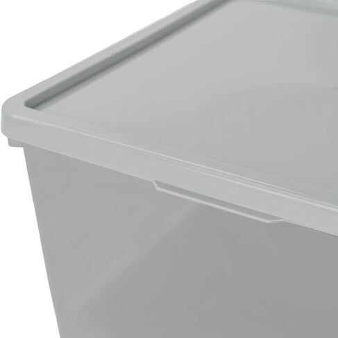 Large Tinted Clear Plastic Stacking Storage Bin with Lid, Grey, 12 in x 12.4 in x 9.4 in in Saudi Arabia