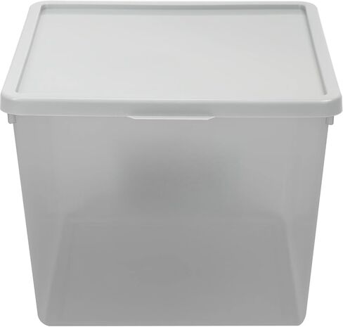 Large Tinted Clear Plastic Stacking Storage Bin with Lid, Grey, 12 in x 12.4 in x 9.4 in in Saudi Arabia