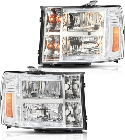 مجموعة المصابيح الأمامية PIT66 LED DRL متوافقة مع GMC Sierra 1500 2007-2013/Fit Sierra 2500HD 3500HD 2007-2014 (غير مناسبة 2007 Classic) المصابيح الأمامية والأضواء الأمامية وعدسات الدخان غطاء أسود عاكس شفاف in Kuwait