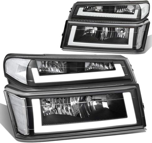 Auto Dynasty Headlights Assembly and Bumper Lamps 4Pcs Dual LED DRL Headlamps Replacement Compatible with Chevy Colorado GMC Canyon Isuzu I-Series 2004-2012, Black Housing Clear Corner in Kuwait