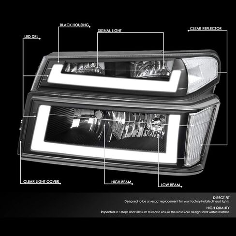 Auto Dynasty Headlights Assembly and Bumper Lamps 4Pcs Dual LED DRL Headlamps Replacement Compatible with Chevy Colorado GMC Canyon Isuzu I-Series 2004-2012, Black Housing Clear Corner in Kuwait