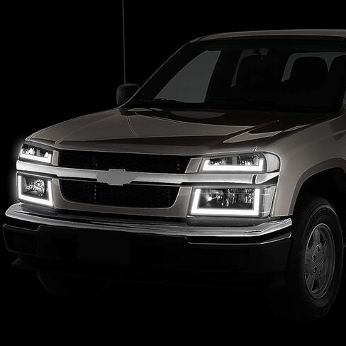 Auto Dynasty Headlights Assembly and Bumper Lamps 4Pcs Dual LED DRL Headlamps Replacement Compatible with Chevy Colorado GMC Canyon Isuzu I-Series 2004-2012, Black Housing Clear Corner in Kuwait