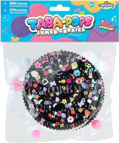 ORB Tabalicious Taba-Pops Jumbo Black TABA Squishy Cookie - Super Soft, Jumbo Sized Sandwich Cookie - Squish, Squeeze, Pinch for Stress Relief - Play Food Squishy Fidget Toys for Kids and Adults in Kuwait