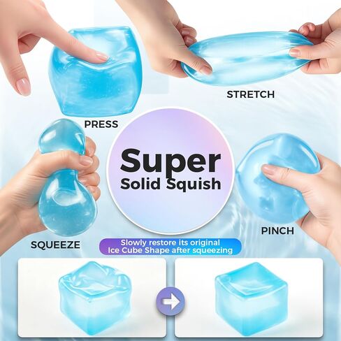 Ice Cube Squishy Fidget Toy Slow Rise Squeeze Sensory Toys,Stress Ball for Anxiety Relief, Focus Enhancement, Brain Relaxation & Strength Fostering-Dark Snow Blue in Saudi Arabia