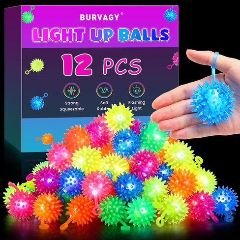 BURVAGY 12 Pcs Light up Ball, Spiky Balls Glow in The Dark Bouncy Balls Indoor Outdoor Games Party Favors Glow Ball for Children Teens Adults in Saudi Arabia