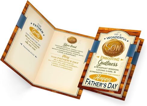 Prime Greetings Religious Son Father's Day Card, Made in America, Eco-Friendly, Thick Card Stock with Premium Envelope 5in x 7.75in, Packaged in Protective Mailer in Kuwait