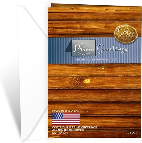 Prime Greetings Religious Son Father's Day Card, Made in America, Eco-Friendly, Thick Card Stock with Premium Envelope 5in x 7.75in, Packaged in Protective Mailer in Kuwait