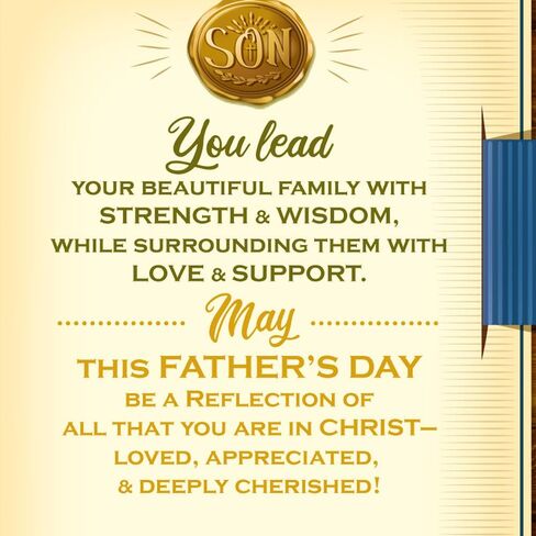 Prime Greetings Religious Son Father's Day Card, Made in America, Eco-Friendly, Thick Card Stock with Premium Envelope 5in x 7.75in, Packaged in Protective Mailer in Kuwait