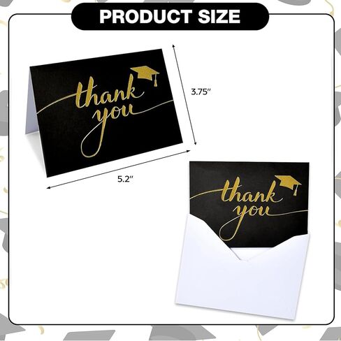Gift Boutique 50 Graduation Thank You Cards with Envelopes Black Gold Thank You Notes Bulk Graduation Party Supplies Senior Congrats Cards Set in Kuwait