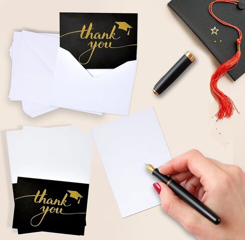 Gift Boutique 50 Graduation Thank You Cards with Envelopes Black Gold Thank You Notes Bulk Graduation Party Supplies Senior Congrats Cards Set in Kuwait