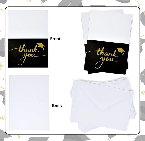 Gift Boutique 50 Graduation Thank You Cards with Envelopes Black Gold Thank You Notes Bulk Graduation Party Supplies Senior Congrats Cards Set in Kuwait