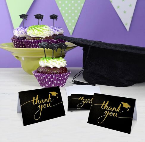 Gift Boutique 50 Graduation Thank You Cards with Envelopes Black Gold Thank You Notes Bulk Graduation Party Supplies Senior Congrats Cards Set in Kuwait
