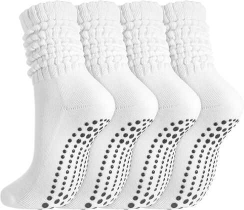 Pilates Socks with Grips for Women 2 Pairs, Cotton Blend Non-Slip Slouch Yoga Sock with Arch Support in Saudi Arabia