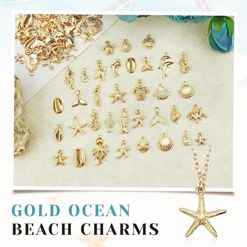 YETOOME 100 Pcs Ocean Beach Charms for Jewelry Making, Random Assorted KC Gold Seashells Fish Starfish Sea Animal Charms for Bracelets Necklaces Earrings Keychains and DIY Crafting in Kuwait