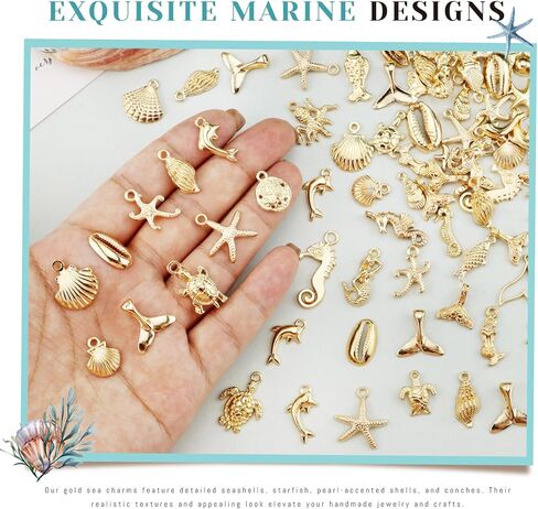 YETOOME 100 Pcs Ocean Beach Charms for Jewelry Making, Random Assorted KC Gold Seashells Fish Starfish Sea Animal Charms for Bracelets Necklaces Earrings Keychains and DIY Crafting in Kuwait