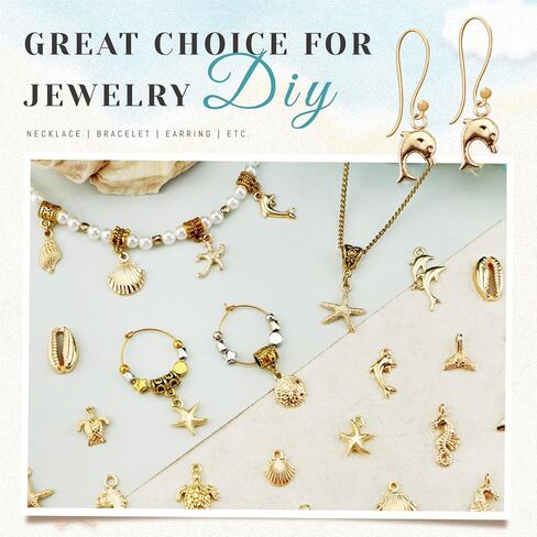 YETOOME 100 Pcs Ocean Beach Charms for Jewelry Making, Random Assorted KC Gold Seashells Fish Starfish Sea Animal Charms for Bracelets Necklaces Earrings Keychains and DIY Crafting in Kuwait