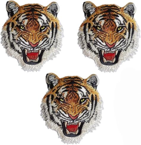 3 Pcs Tiger Face Sew on or Iron on Embroidery Patches for Jeans, Shirts, Hoodies, Blouses, Bags, Caps, Backpacks, Purses, Tiger Face Appliques, Embroidered Appliqué in Kuwait