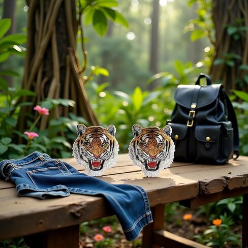 3 Pcs Tiger Face Sew on or Iron on Embroidery Patches for Jeans, Shirts, Hoodies, Blouses, Bags, Caps, Backpacks, Purses, Tiger Face Appliques, Embroidered Appliqué in Kuwait