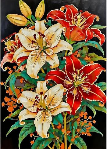 WSLWXSHM Diamond Art Painting Kits for Adults Flower, Round Full Drill Diamond Art Kits, 5D DIY Paint with Diamonds Crafts for Home Wall Decoration Gifts 12×16Inch, Lily in Kuwait