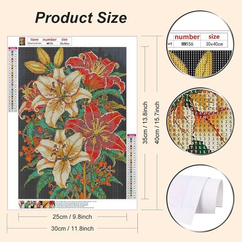 WSLWXSHM Diamond Art Painting Kits for Adults Flower, Round Full Drill Diamond Art Kits, 5D DIY Paint with Diamonds Crafts for Home Wall Decoration Gifts 12×16Inch, Lily in Kuwait