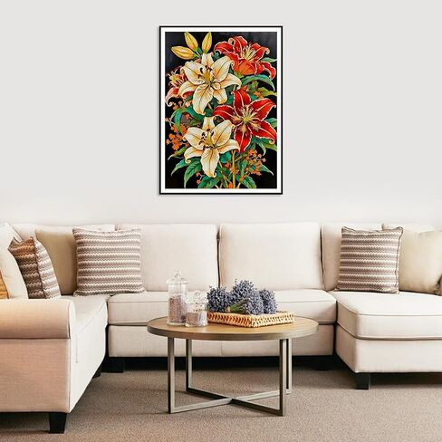 WSLWXSHM Diamond Art Painting Kits for Adults Flower, Round Full Drill Diamond Art Kits, 5D DIY Paint with Diamonds Crafts for Home Wall Decoration Gifts 12×16Inch, Lily in Kuwait