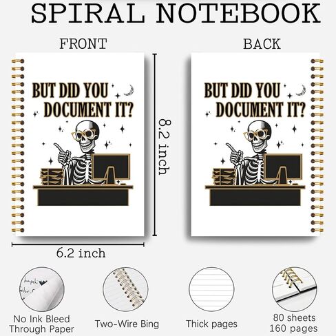 Guymn Funny Gothic Work Notebook, Funny Office Notebooks for Work, Sarcastic Gothic Skeleton Office Journal, But Did You Document It Hardcover Spiral Notebooks 5.5x8.3 Inch in Kuwait