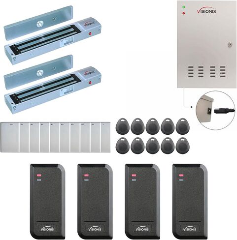 Visionis FPC-8529 Two Door Access Control System Inswing Door 300lbs Maglock Time Attendance + Entry and Exit Card Readers for Indoor/Outdoor Use, Software Included, 10000 Users Kit in Saudi Arabia