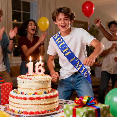 Canitor BRUH I'M 16 Birthday Sash Happy Funny 16th Birthday Decorations For Boy Girl 16 Year Old Boy Gifts (black) in Saudi Arabia