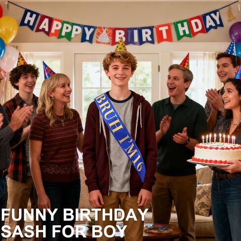 Canitor BRUH I'M 16 Birthday Sash Happy Funny 16th Birthday Decorations For Boy Girl 16 Year Old Boy Gifts (black) in Saudi Arabia