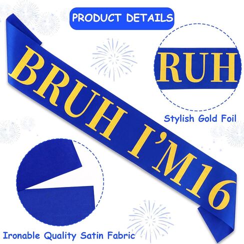 Canitor BRUH I'M 16 Birthday Sash Happy Funny 16th Birthday Decorations For Boy Girl 16 Year Old Boy Gifts (black) in Saudi Arabia