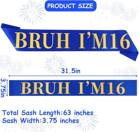Canitor BRUH I'M 16 Birthday Sash Happy Funny 16th Birthday Decorations For Boy Girl 16 Year Old Boy Gifts (black) in Saudi Arabia