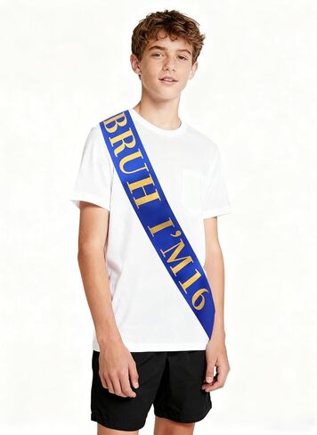 Canitor BRUH I'M 16 Birthday Sash Happy Funny 16th Birthday Decorations For Boy Girl 16 Year Old Boy Gifts (black) in Saudi Arabia