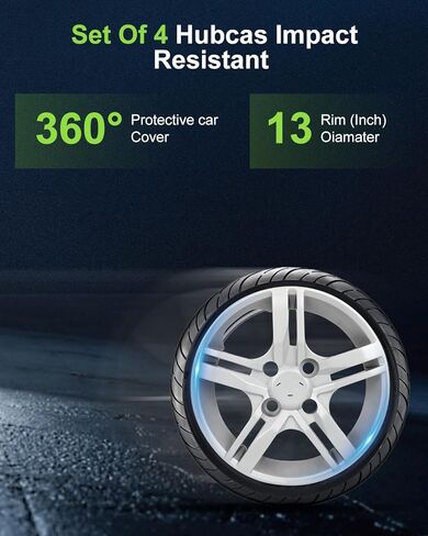 SCITOO Silver Hubcaps, 4pcs, 13", fits Most Cars, Easy Install, Stylish & Enduring in Kuwait