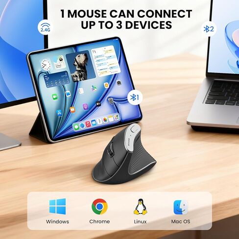 Wireless Vertical Ergonomic Mouse, Multi-Device(Bluetooth + 2.4G Connection), 4 Adjustable DPI, 7 Buttons Computer Mouse for PC, Laptop, Desktop, MacBook - White in Saudi Arabia