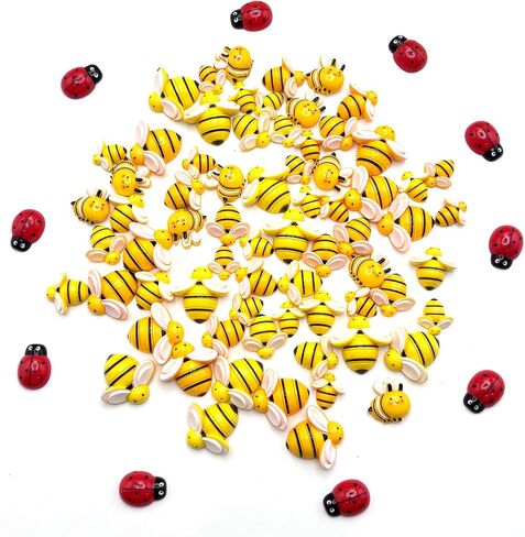 80PCS Mini Resin Bee＆Ladybug Charms - Cute Bumble Bee Decor for DIY Crafts, Photo Frame，Wreaths, Scrapbooking ，Embellishments & Home Decor (Flatback, Includes Storage Box) in Saudi Arabia