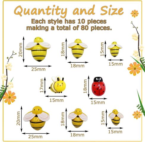 80PCS Mini Resin Bee＆Ladybug Charms - Cute Bumble Bee Decor for DIY Crafts, Photo Frame，Wreaths, Scrapbooking ，Embellishments & Home Decor (Flatback, Includes Storage Box) in Saudi Arabia