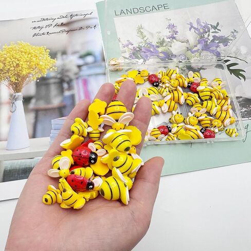 80PCS Mini Resin Bee＆Ladybug Charms - Cute Bumble Bee Decor for DIY Crafts, Photo Frame，Wreaths, Scrapbooking ，Embellishments & Home Decor (Flatback, Includes Storage Box) in Saudi Arabia
