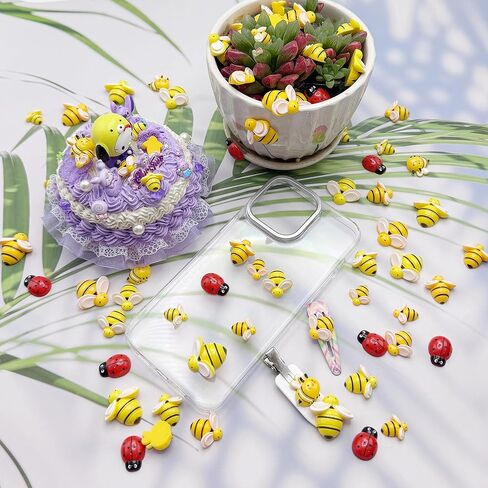 80PCS Mini Resin Bee＆Ladybug Charms - Cute Bumble Bee Decor for DIY Crafts, Photo Frame，Wreaths, Scrapbooking ，Embellishments & Home Decor (Flatback, Includes Storage Box) in Saudi Arabia