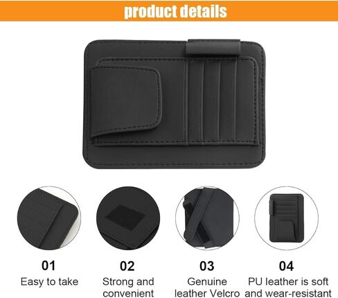 Car Sun Visor Organizer, PU Leather Auto Visor Storage Pouch with Card Slots & Glasses Holder, Easy Clamp Installation for Car Interior Organization (Black) in Kuwait
