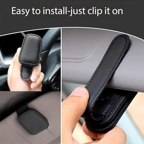 Sunglasses Holder for Car, Leather Eyeglass Clip, Magnetic Ticket Card Clip, Universal Car Sun Visor Storage Multi-Functional Interior Accessory for SUV Pickup Trucks in Saudi Arabia