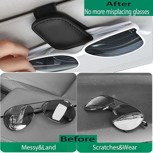 Sunglasses Holder for Car, Leather Eyeglass Clip, Magnetic Ticket Card Clip, Universal Car Sun Visor Storage Multi-Functional Interior Accessory for SUV Pickup Trucks in Saudi Arabia