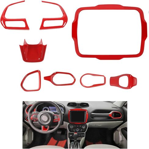 JeCar 8PCS Red Interior Trim Accessories Kit for 2018-2023 Jeep Renegade - Gear Shift Knob, Dashboard Interior Decoration Set in Kuwait