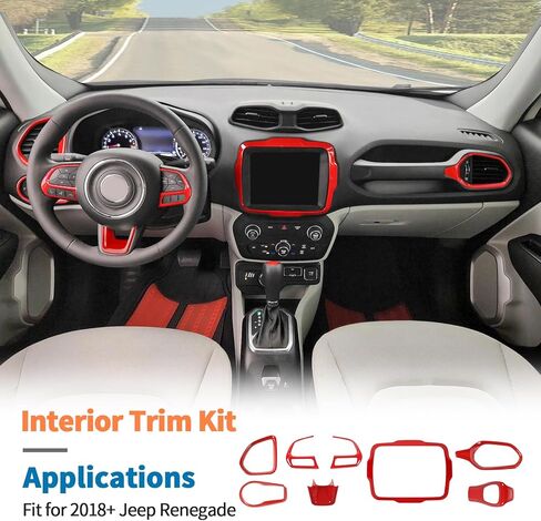 JeCar 8PCS Red Interior Trim Accessories Kit for 2018-2023 Jeep Renegade - Gear Shift Knob, Dashboard Interior Decoration Set in Kuwait