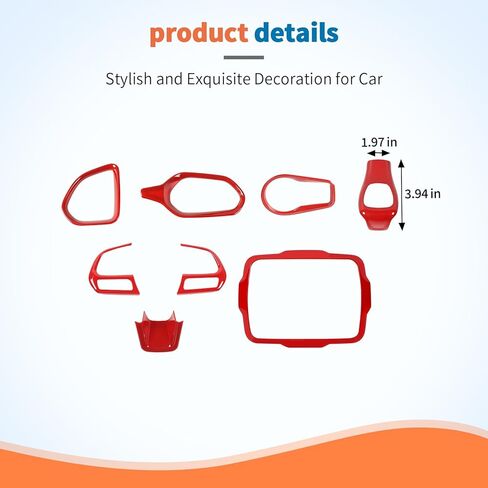 JeCar 8PCS Red Interior Trim Accessories Kit for 2018-2023 Jeep Renegade - Gear Shift Knob, Dashboard Interior Decoration Set in Kuwait