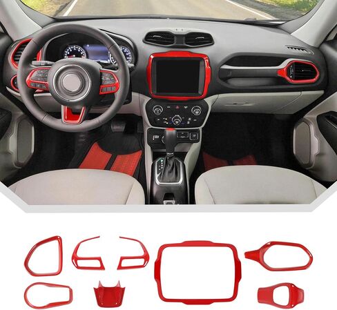 JeCar 8PCS Red Interior Trim Accessories Kit for 2018-2023 Jeep Renegade - Gear Shift Knob, Dashboard Interior Decoration Set in Kuwait