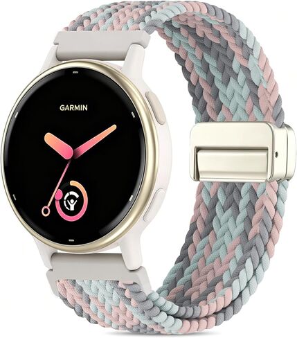 سوار من النايلون المضفر المغناطيسي مقاس 20 مم متوافق مع أحزمة الساعة Garmin Vivoactive 5/Vivoactive 3، استبدال حزام قابل للتمدد سريع التحرير لـ Garmin Venu/Venu Sq/Forerunner 55/165/245/645 in Kuwait